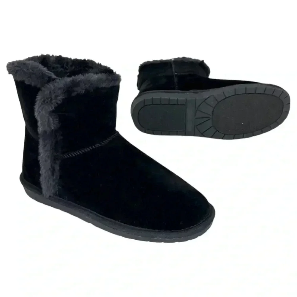 Sugar Polly Black Velvet Faux Fur Trim Womens Ankle Boots Size 6M
